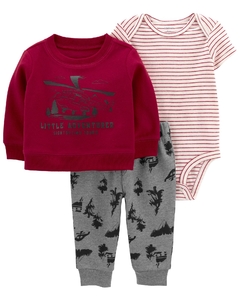 CARTER´S SET 3 PIEZAS BODY MANGAS CORTAS, BUZO Y PANTALON "HELICOPTERO"