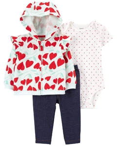 CARTER´S SET 3 PIEZAS BODY MANGAS CORTAS, CAMPERA Y PANTALON "CORAZONES"