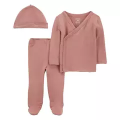 Carter's Set 3 Piezas Batita Mangas Largas, Pantalón y Gorro