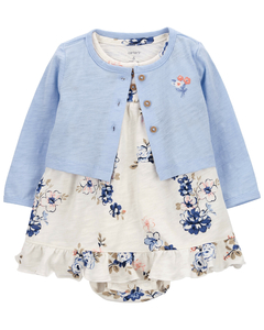 Carter's Set 2 Piezas Body Vestido Mangas Cortas y Cárdigan Floral
