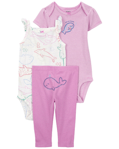 Carter's Set 3 Piezas Bodies Mangas Corta y Pantalón Ballena