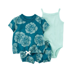 CARTER´S SET 3 PIEZAS REMERA MANGAS CORTAS BODY MUSCULOSA Y SHORT "FLORALES"