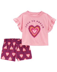Carter's Set 2 Piezas Pijama Algodón Remera Mangas Cortas con Volados y Short