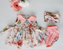 VESTIDO SIN MANGAS CUELLO BABY BOMBACHUDO Y VINCHA "DALIAS CORAL"