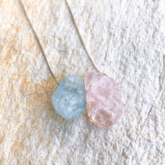 Colar Água Marinha Quartzo Rosa Touro