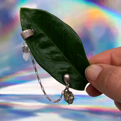 Earcuff Cristal de Quartzo e Pirita