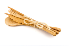 Kit Talheres de Bambu (Garfo, Faca, Colher e Hashi)