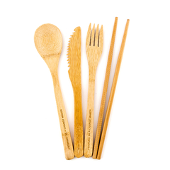 Kit Talheres de Bambu (Garfo, Faca, Colher e Hashi)