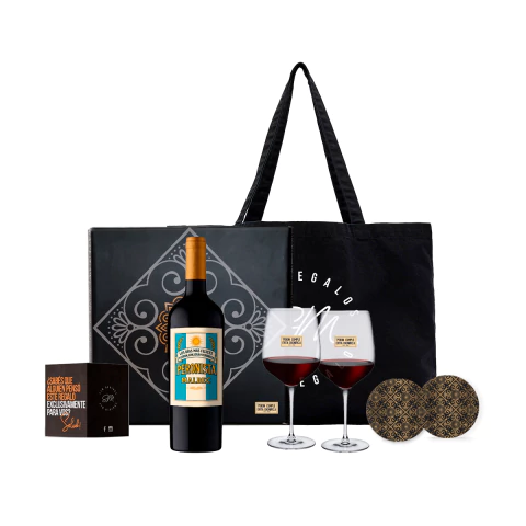 Vino Peronista Malbec con Dos Copas Transparentes con Diseño Temático - comprar online