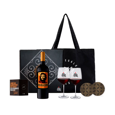 Vino Che Guevara Malbec con Dos Copas Transparentes con Diseño Temático - comprar online