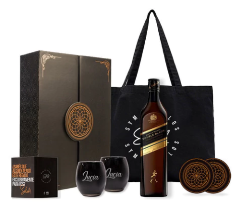 Johnnie Walker Double Black Con Vasos Negros Grabados Box