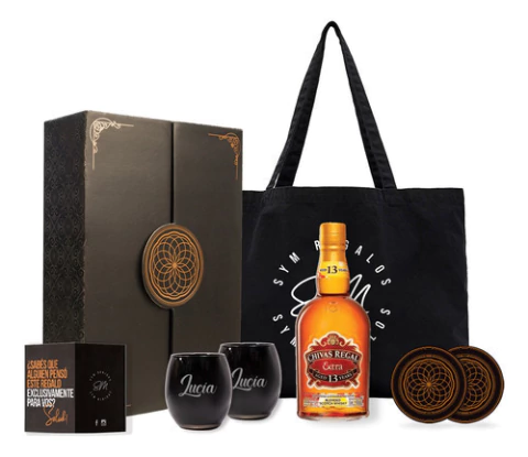Chivas Extra Experiencia Con Vasos Negros Grabados