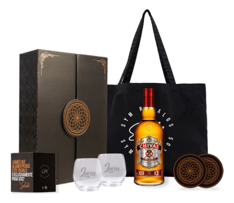 Chivas 12 Años Experiencia Con Vasos Transparentes Grabados