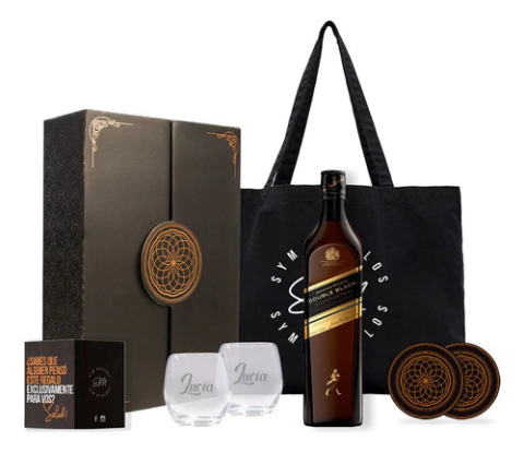 Johnnie Walker Double Black Experiencia Con Dos Vasos Transparentes Grabados