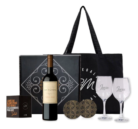 Dv Catena Cabernet Malbec Box Con Dos Copas Personalizadas