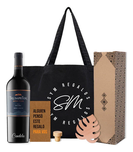 Vino Trumpeter Malbec 750ml Personalizado Combo Kit