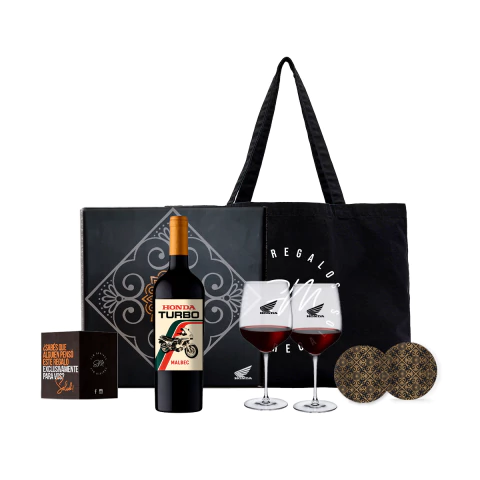 Vino Honda Malbec con Dos Copas Transparentes con Diseño Temático - comprar online