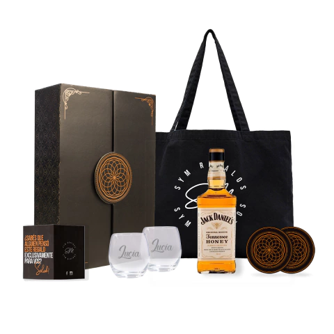 Whisky Jack Daniels Honey Experiencia Con Dos Vasos Transparentes Grabados