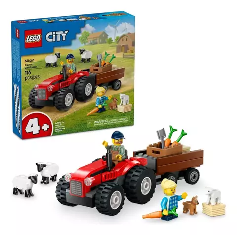 Lego City Tractor Agrícola Rojo Con Remolque Y Ovejas 60461 - comprar online