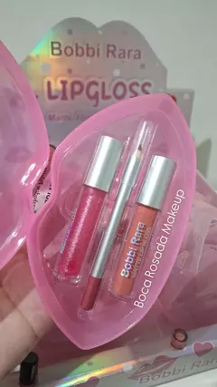 Kit Case Coração - Lápis Labial + Gloss e Batom Matte - Formato de Boca- Bobbi Rara - Boca Rosada Makeup