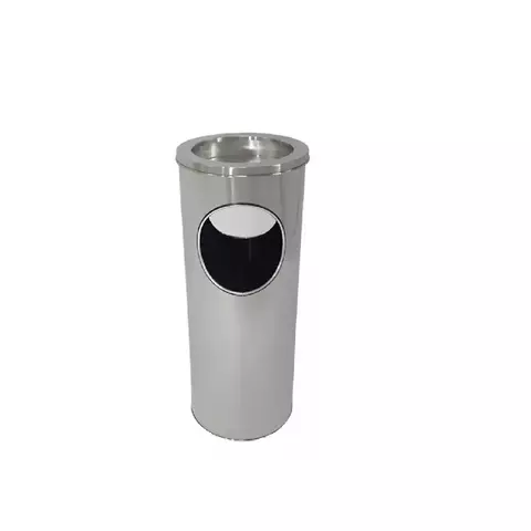 Lixeira Inox 27L com Cinzeiro 60cm Ø24cm Resistente e Durável