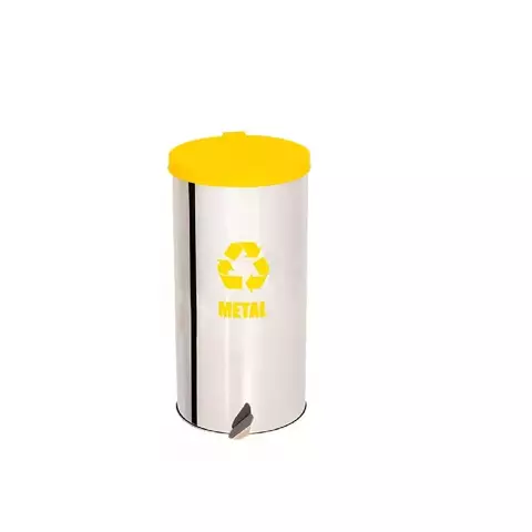 Lixeira Aço Inox 40x80cm com Pedal e Tampa Colorida para Coleta Seletiva