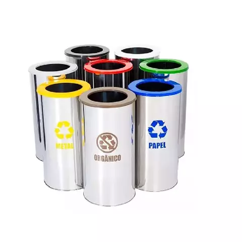 Lixeira Inox Coleta Seletiva Com Aro 13L 24x25cm