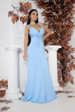 VESTIDO LONGO VERÔNICA COM DECOTE EM V E DETALHES NAS COSTAS AZUL SERENITY na internet
