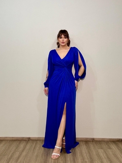 VESTIDO VERA COM FENDA EM TECIDO FLUITY AZUL ROYAL - loja online