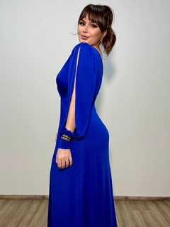 VESTIDO VERA COM FENDA EM TECIDO FLUITY AZUL ROYAL - comprar online