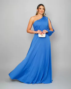 VESTIDO LONGO MANGA LONGA VAZADA HELOA AZUL ROYAL