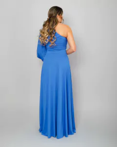 VESTIDO LONGO MANGA LONGA VAZADA HELOA AZUL ROYAL - comprar online