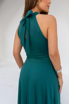 VESTIDO GISELE COM AMARRAÇÃO E ALÇAS CAVADAS VERDE ESMERALDA - loja online