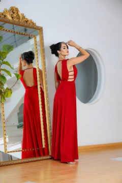 VESTIDO LONGO COM DECOTE CAROL VERMELHO CEREJA - loja online