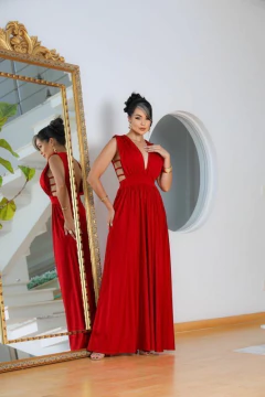 VESTIDO LONGO COM DECOTE CAROL VERMELHO CEREJA na internet