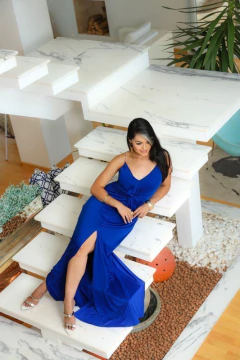 VESTIDO LONGO COM ALÇAS DE STRASS KARINA AZUL ROYAL - loja online