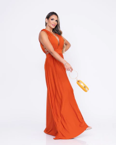 VESTIDO LONGO COM DECOTE CAROL TERRACOTA - comprar online