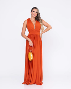 VESTIDO LONGO COM DECOTE CAROL TERRACOTA