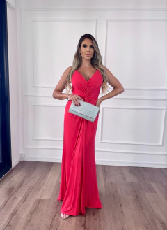 VESTIDO LONGO COM ALÇAS DE STRASS KARINA VERMELHO - comprar online