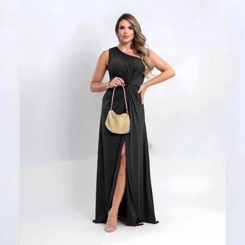 VESTIDO UM OMBRO SÓ COM DETALHES E FENDA FRONTAL MARI PRETO - comprar online