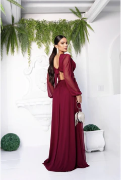 VESTIDO LONGO EM MICROTULE CRISTAL MARSALA - comprar online