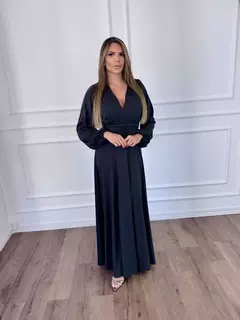 VESTIDO LONGO LUMA MANGA LONGA E DECOTE EM V PRETO - comprar online