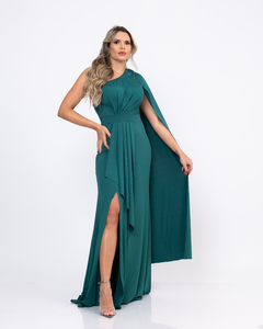 VESTIDO ALANA LONGO MULA MANGA EM TECIDO FLUITY COM DETALHES VERDE ESMERALDA na internet