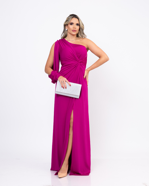VESTIDO MULA MANGA COM FENDA MAGDA FUCSIA