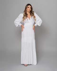 VESTIDO MANGA LONGA EM VISCOLINHO ESTER BRANCO