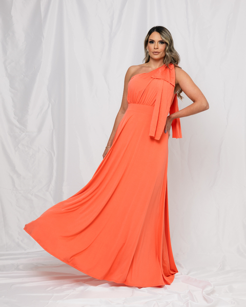 VESTIDO KELLY UM OMBRO SÓ COM DETALHE DE LAÇO NO OMBRO CORAL