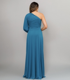 VESTIDO LONGO MANGA LONGA VAZADA HELOA AZUL PETROLEO na internet