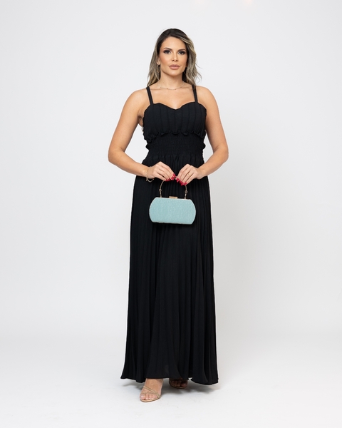 VESTIDO MIDI PLISSADO TAMIRES PRETO
