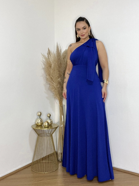 VESTIDO KELLY UM OMBRO SÓ COM DETALHE DE LAÇO NO OMBRO AZUL ROYAL