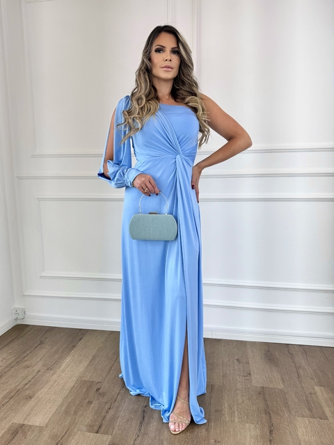 VESTIDO MULA MANGA COM FENDA MAGDA AZUL SERENITY